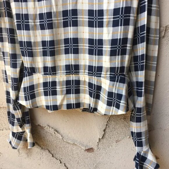 Reformation Lee Top Navy Tartan Plaid Wrap Blouse - Picture 10 of 13